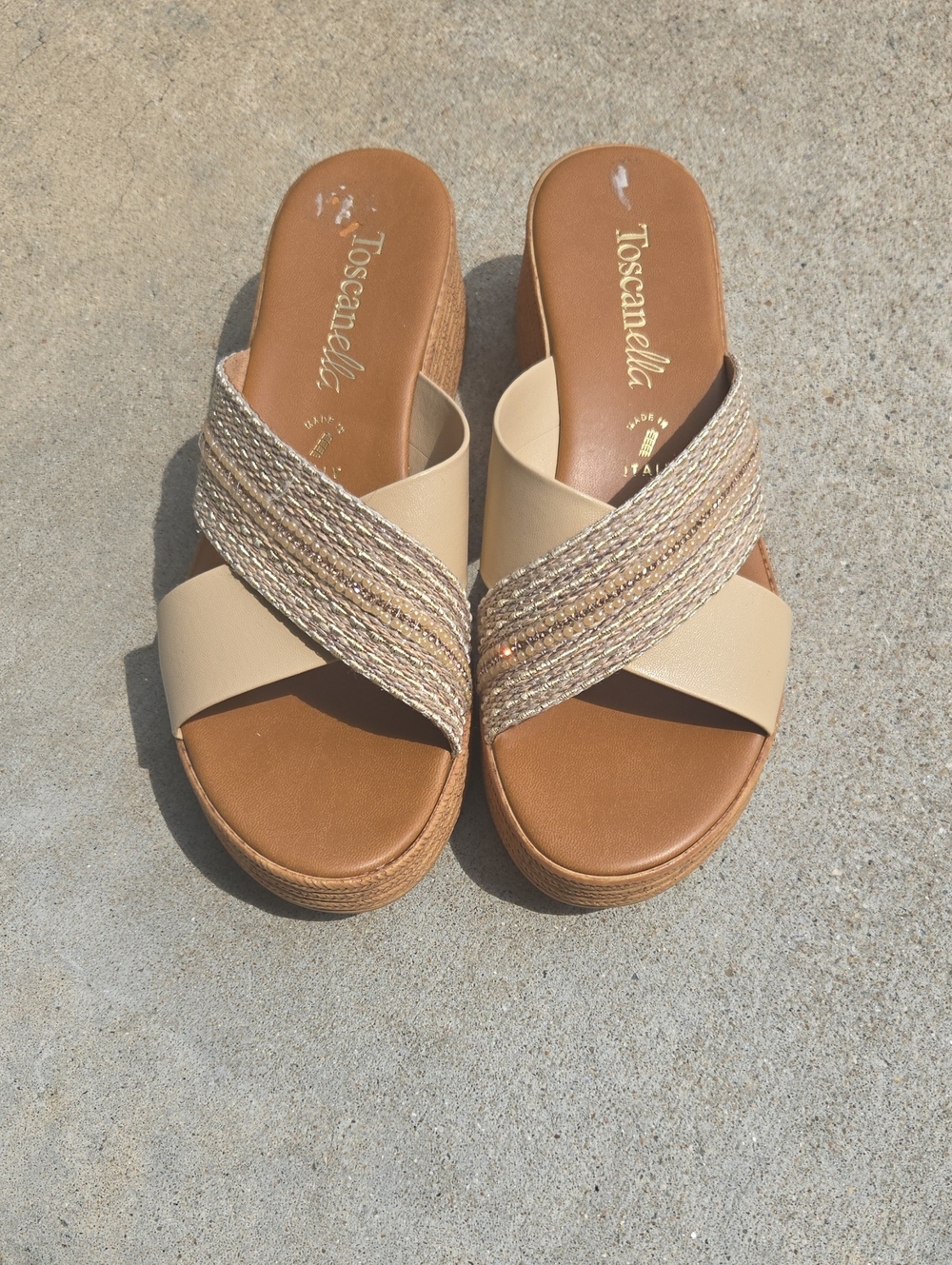 Toscanella Beige Braided Cross-Band Platform Mules